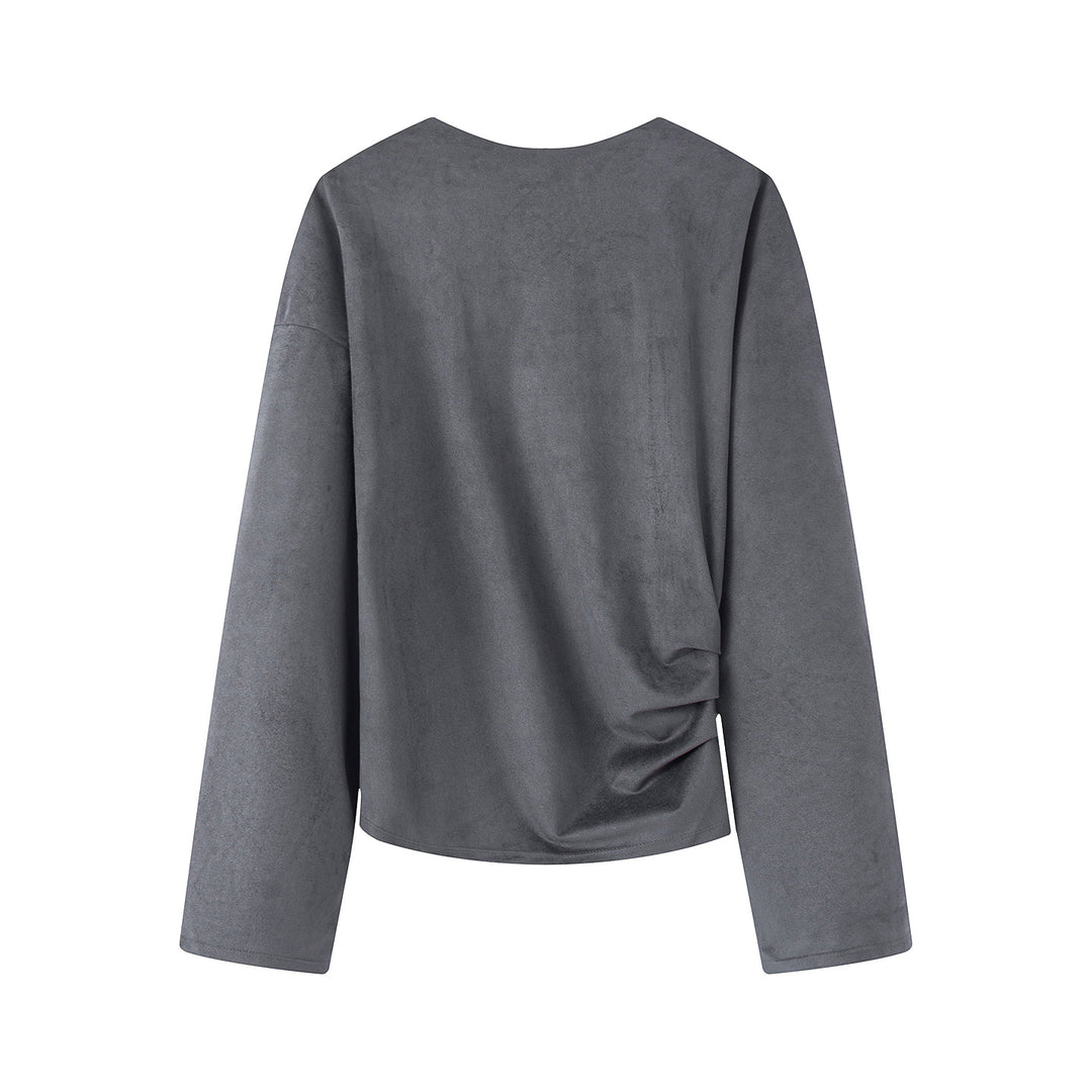 Damen nan Oversize-Langarmshirt mit seitlicher Drapierung und samtiger Wildlederoptik Echo Archiv