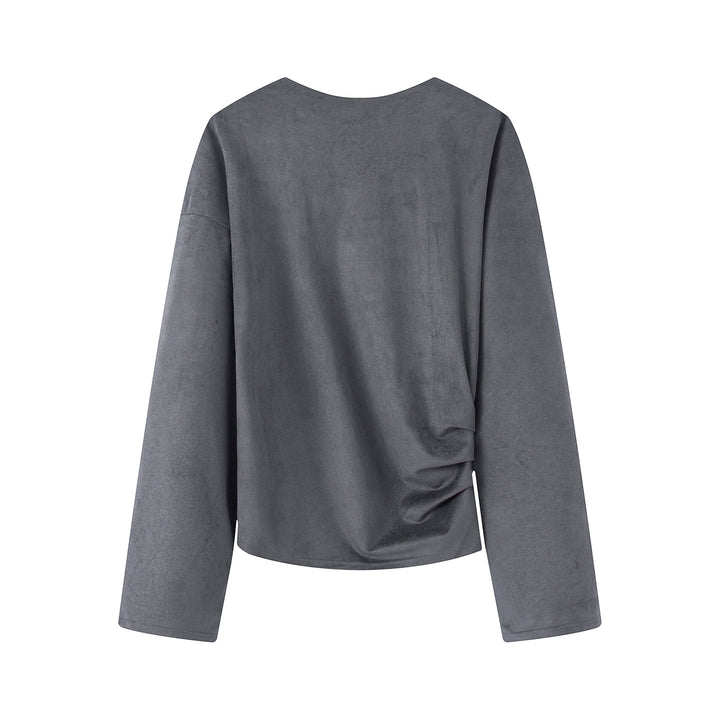 Damen nan Oversize-Langarmshirt mit seitlicher Drapierung und samtiger Wildlederoptik Echo Archiv