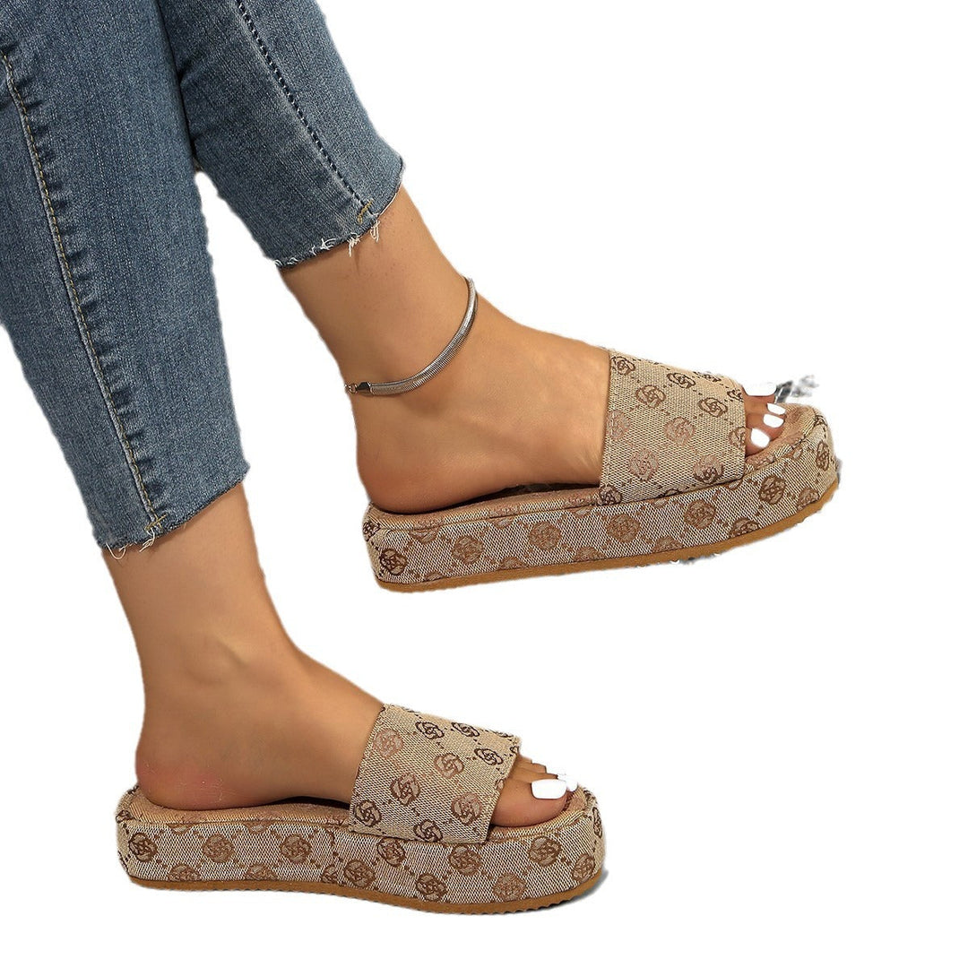 Damen Plattform Rutsch Sandalen mit Stilvollem Grafikdruck Echoarchiv