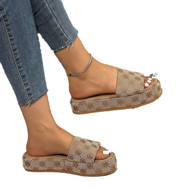Damen Plattform Rutsch Sandalen mit Stilvollem Grafikdruck Echoarchiv