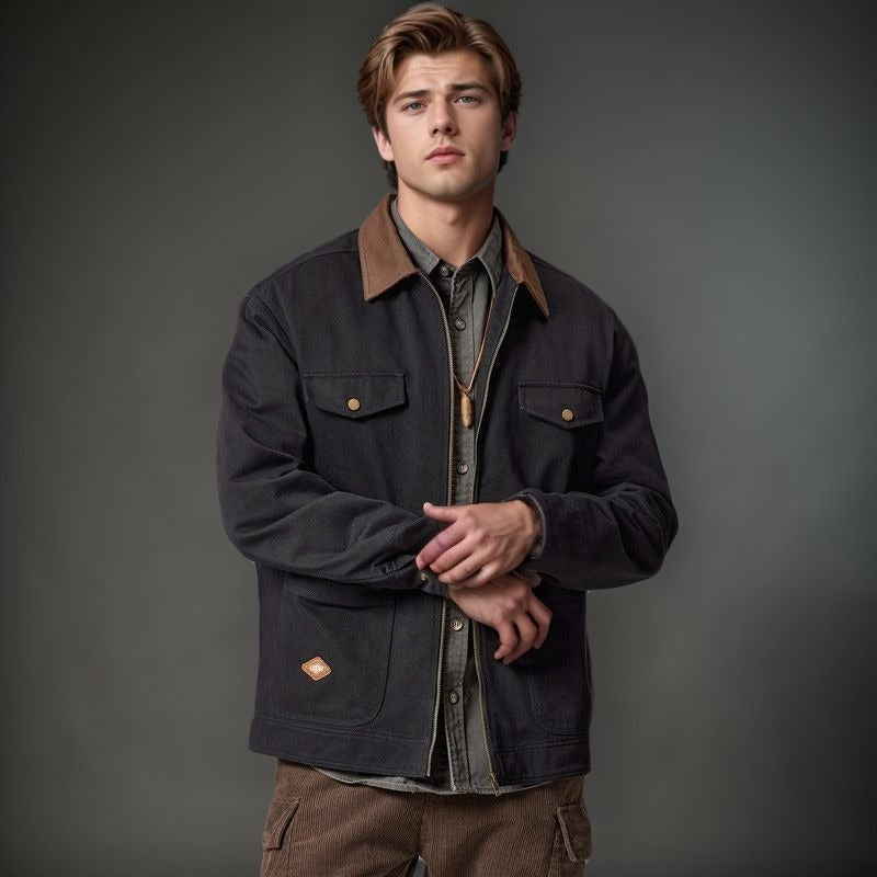 Herren lässige Utility-Jacke mit praktischen Klappentaschen und Reißverschluss Echoarchiv