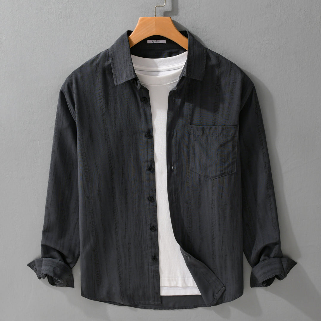 Herren Leichtes Layering-Hemd aus Baumwollmix mit Brusttasche und dezentem Streifenrelief Echoarchiv