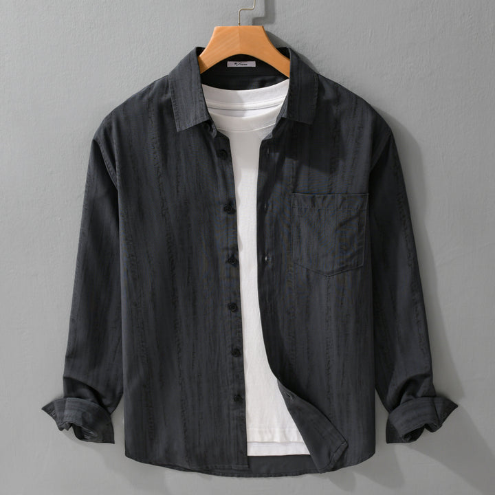 Herren Leichtes Layering-Hemd aus Baumwollmix mit Brusttasche und dezentem Streifenrelief Echoarchiv