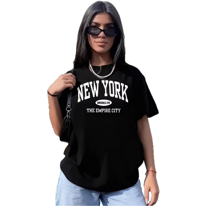 Damen lässiges Oversize T-Shirt mit New York Schriftzug Echo Archiv