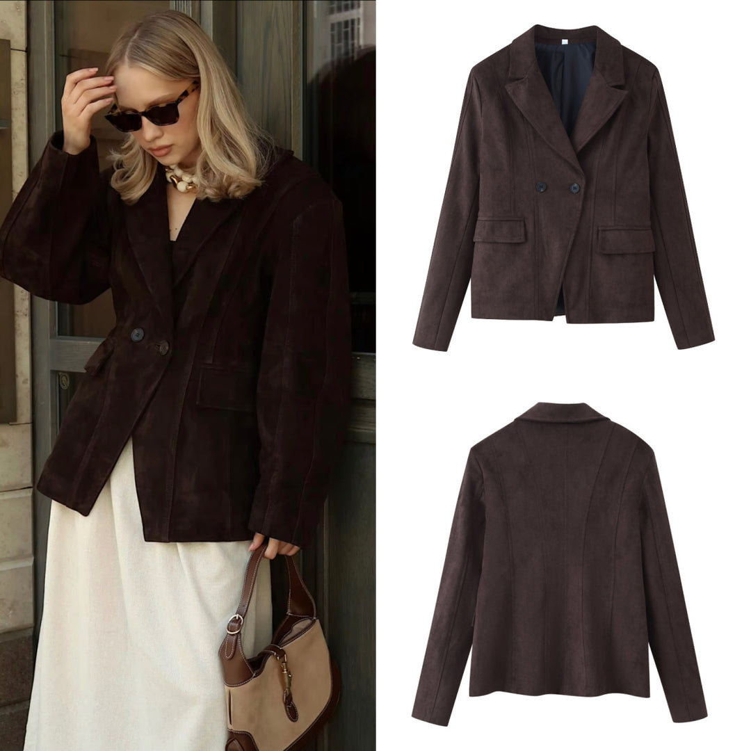 Damen Taillierter Velours‑Imitatblazer mit Doppelreiher und Pattentaschen Echo Archiv