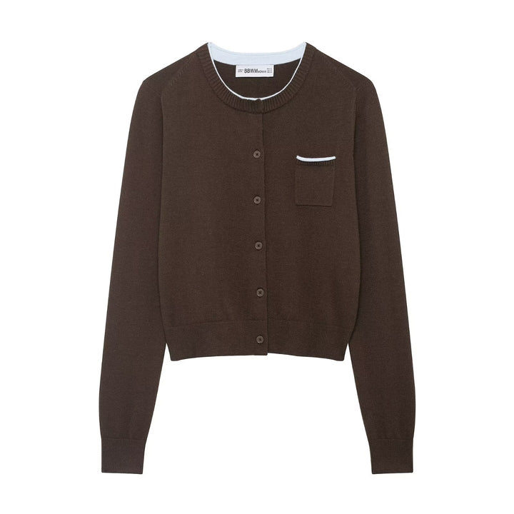 Damen Cardigan mit kontrastfarbener Knopfleiste und zweifarbigen Ärmeln Echoarchiv