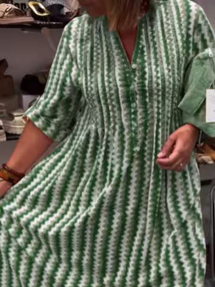 Damen nan Midikleid mit Unterbrustnaht, V-Ausschnitt, Knopfleiste und krempelbaren dreiviertelärmeln Echo Archiv