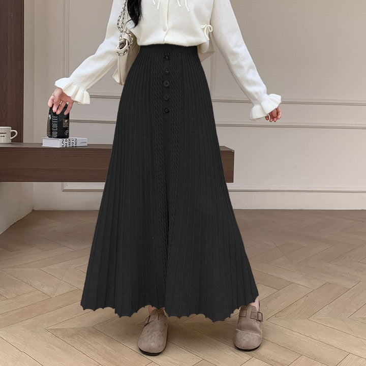 Damen Eleganter Plissee-Maxirock mit Knopfdetails Echo Archiv