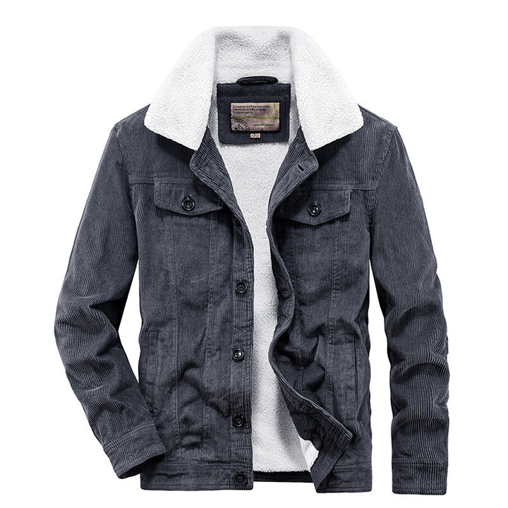 Herren Kord-Workerjacke mit durchgehendem Teddyfutter, Hemdkragen und Brusttasche Echoarchiv