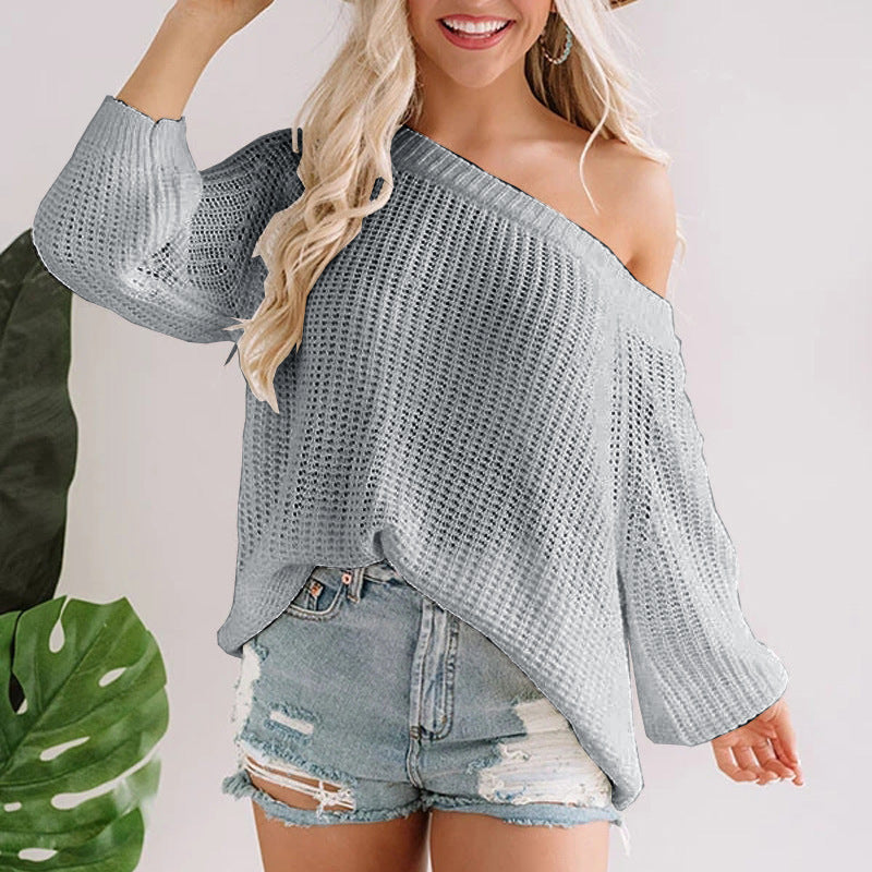 Damen Oversize Strickpullover mit Off-Shoulder Ajourmuster und weitem Saum Echo Archiv