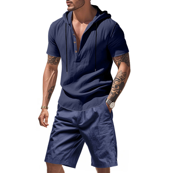 Herren lässiges Kurzarmhemd mit Kapuze und Shorts Echoarchiv