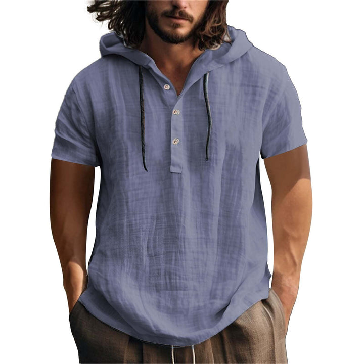 Herren lässiges Kurzarm-Hoodie mit Knopfleiste – Cavarno