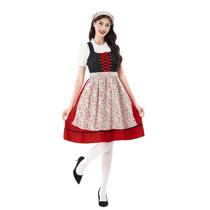Damen nan traditionelles Dirndlkleid mit geschnürtem Mieder und floraler Schürze Echo Archiv