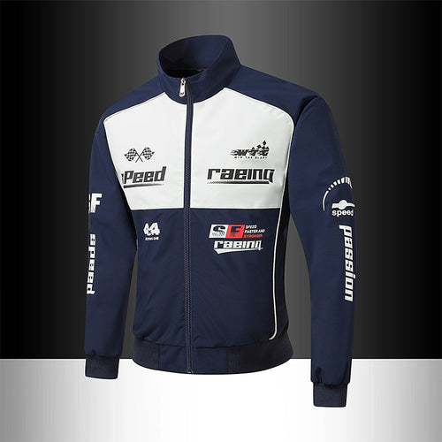 Herren Trackjacke im Motorsport-Look mit Logoprints und Stehkragen Echo Archiv