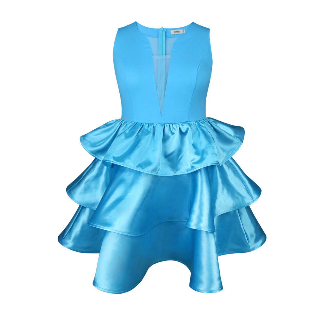 Damen Festliches Schwingendes Kleid mit Volant und Transparente Einsätze Echo Archiv