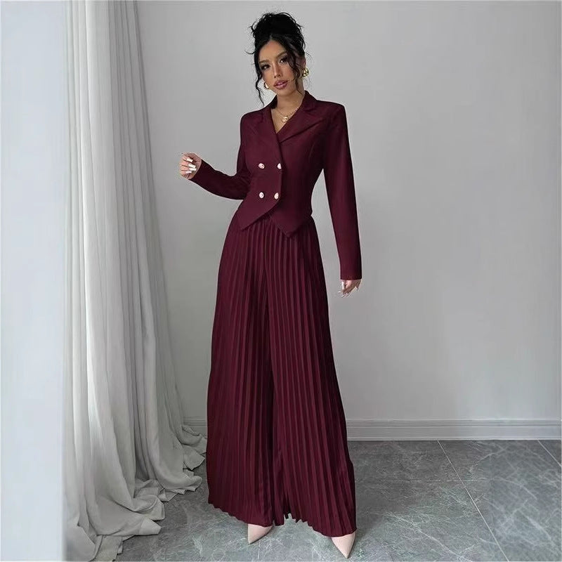 Damen Taillierter Doppelreihiger Blazer und plissierte Palazzo-Hose – Valéne