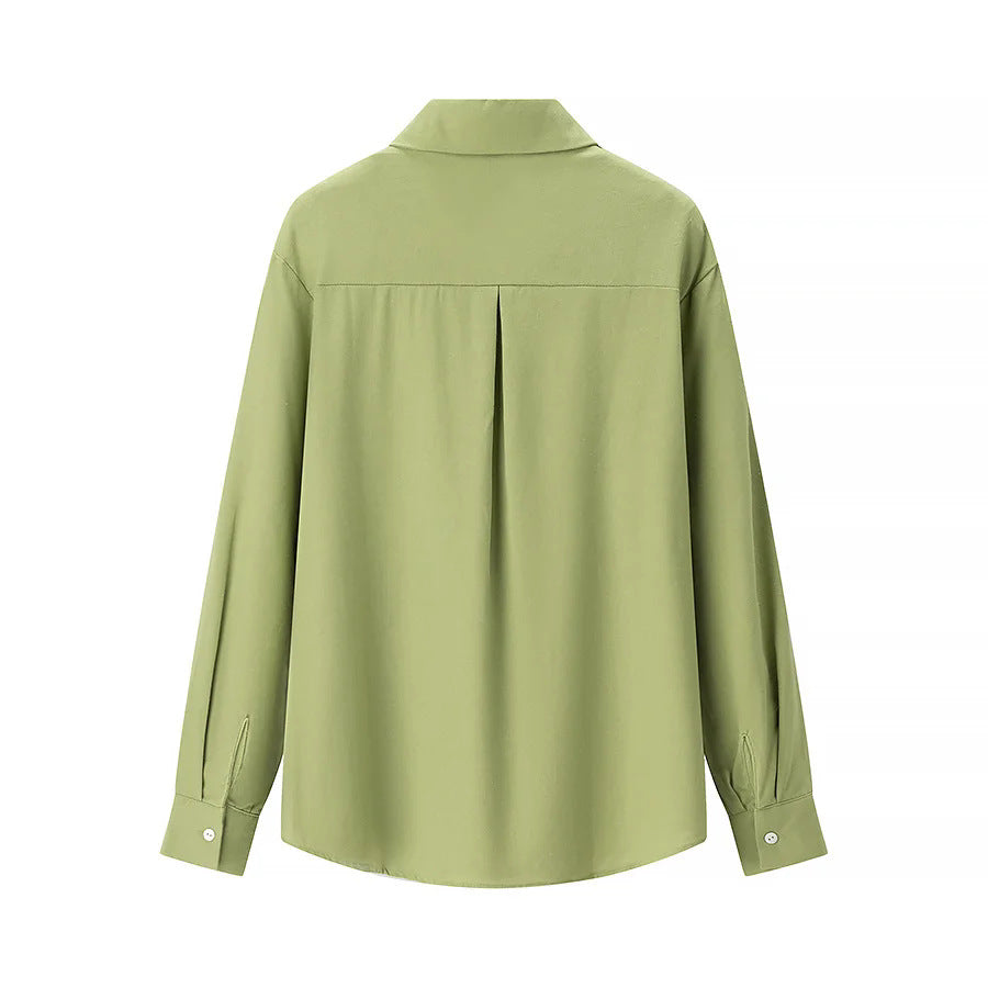 Damen lässige oversized Boyfriend-Bluse mit Hemdkragen, verdeckter Knopfleiste und abgerundetem Saum – Élovi