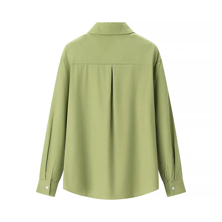 Damen lässige oversized Boyfriend-Bluse mit Hemdkragen, verdeckter Knopfleiste und abgerundetem Saum – Élovi
