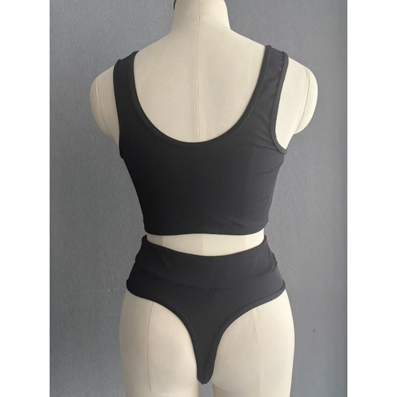 Damen Hochbund Bikini-Set mit strukturierter Oberfläche und modischem Crop-Top Echo Archiv