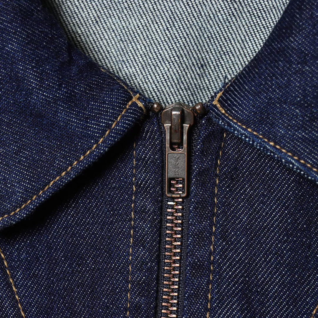 Damen Cropped Jeansjacke mit Reißverschluss, taillierter Tunnelzug und Pattentaschen Echoarchiv