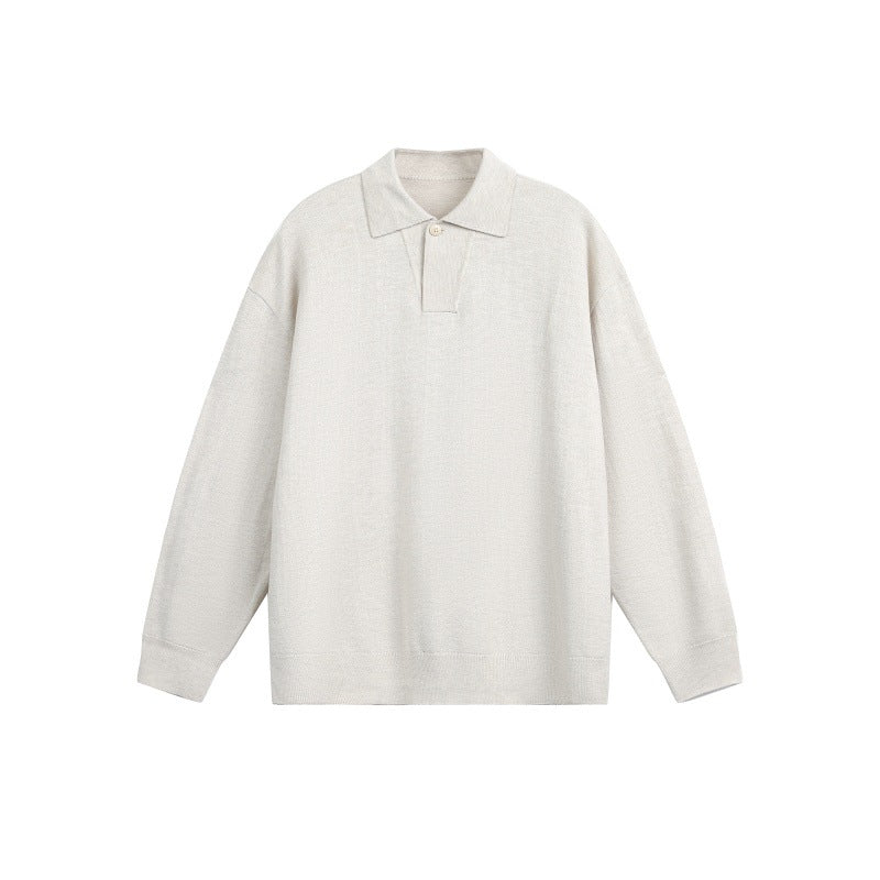 Herren Lockerer Strick-Polo-Pullover mit Knopfblende und Oversize-Schnitt Echoarchiv