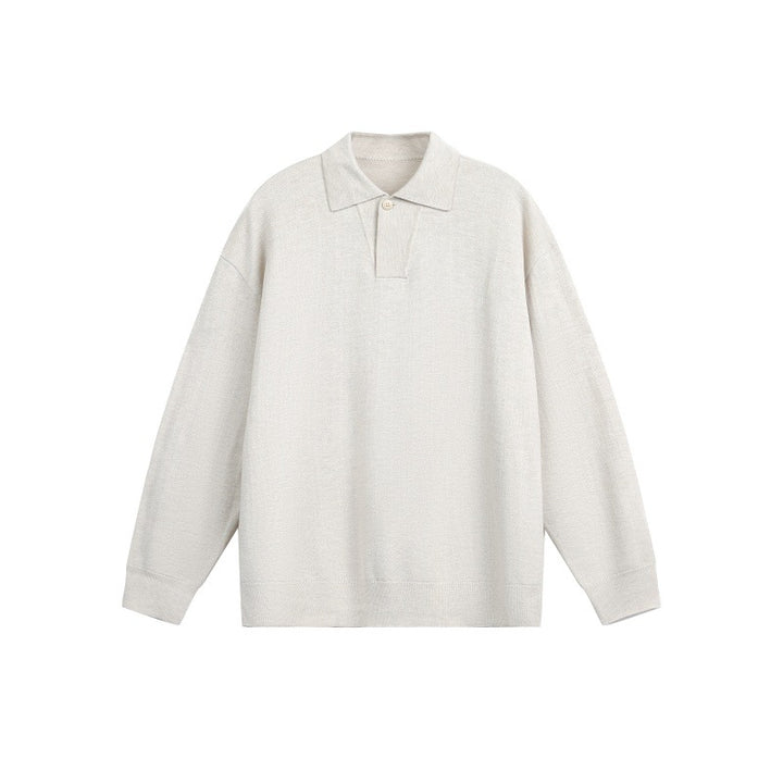 Herren Lockerer Strick-Polo-Pullover mit Knopfblende und Oversize-Schnitt Echoarchiv
