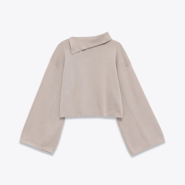 Damen oversized kurz geschnittener Pullover mit asymmetrischem Stehkragen und weitem Kimonoärmeln – Mavelle