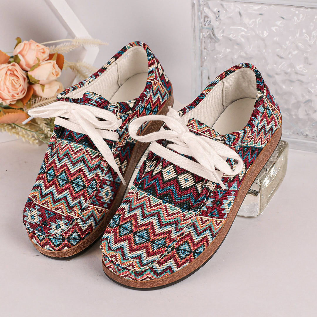 Damen Ethno-Canvas-Sneaker mit gepolstertem Fußbett und Korkoptik-Sohle – Névara