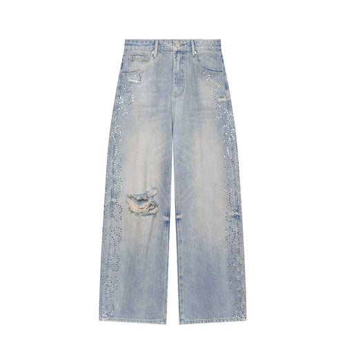 Damen High Waist Jeans mit weitem Bein, Destroyed-Details und Nietenapplikation Echo Archiv