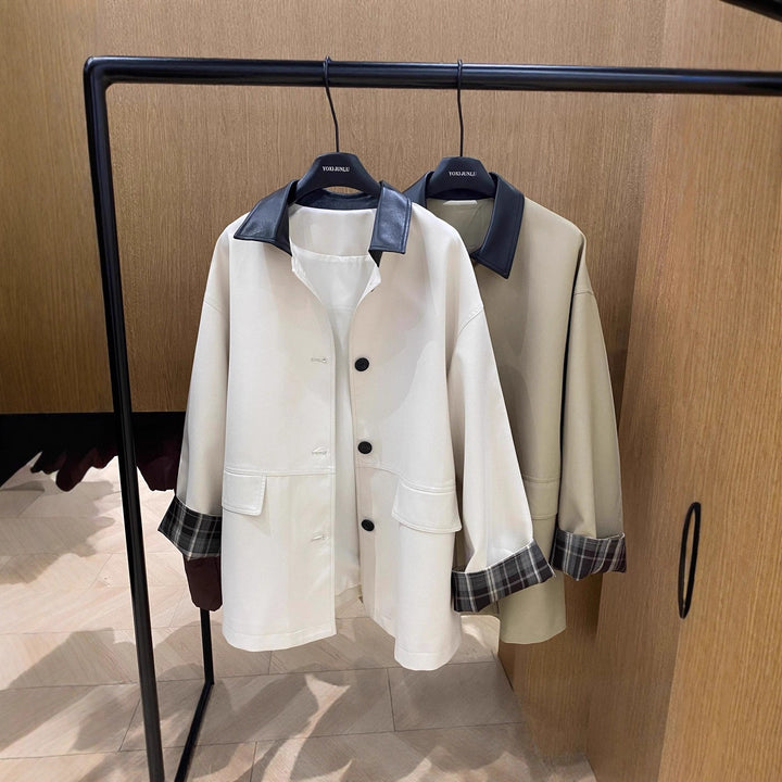 Damen Oversized Trenchcoat mit Kontrastkragen und Karo-Futter Echoarchiv
