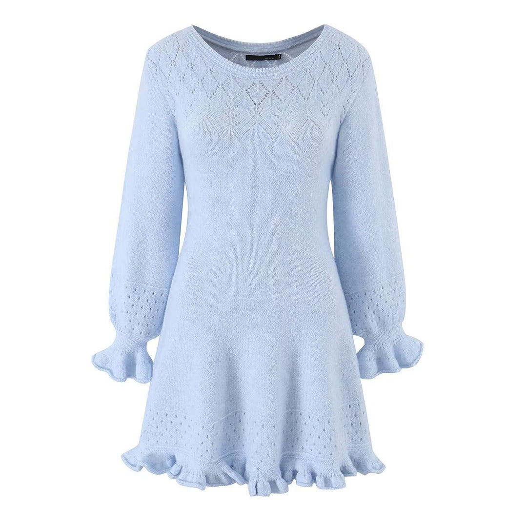 Damen Gestricktes A‑Linien Kleid mit Rüschenbündchen und Lochmuster Echo Archiv