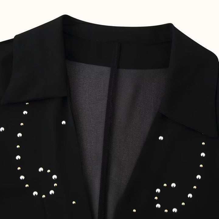 Damen Chiffon-Bluse mit Paillettenbesatz, tiefem V‑Ausschnitt und dekorativen Bindebändern Echoarchiv