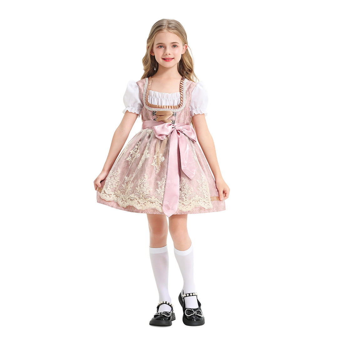 Damen nan festliches Kinderdirndl mit Spitzenoberteil, Satin-Schürze und Puffärmeln Echo Archiv