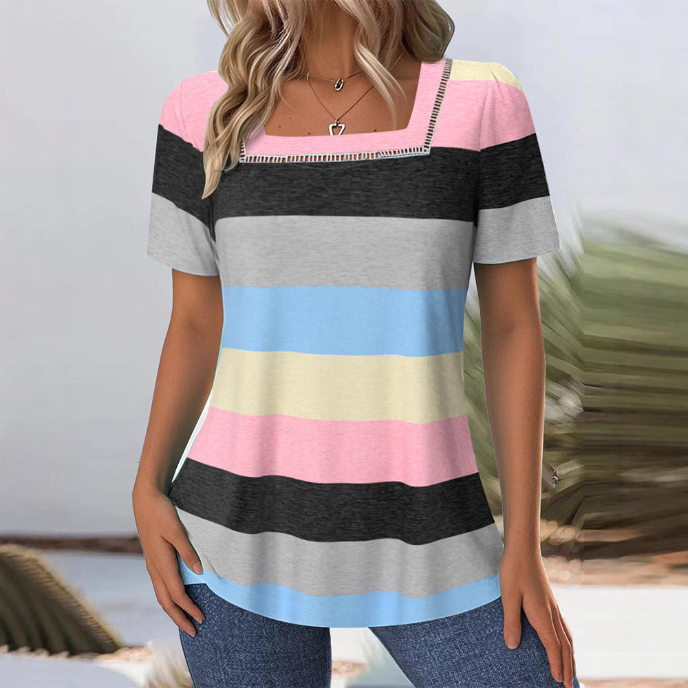 Damen nan gestreiftes Jersey-Longshirt mit quadratischem Ausschnitt und lässiger Hüftlänge Echo Archiv