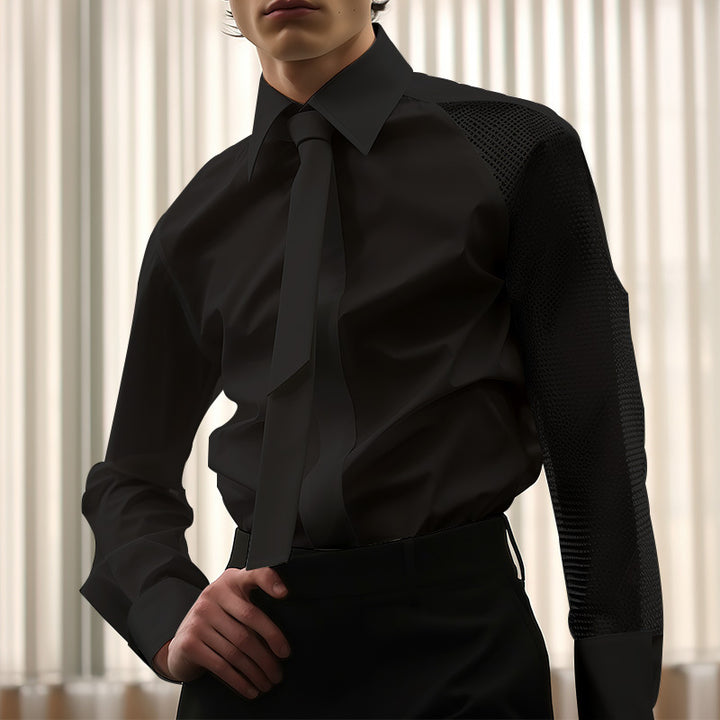 Damen nan fließende Hemdbluse mit angenähter Schluppe verdeckter Knopfleiste und einseitigem Netzärmeldetail Echo Archiv