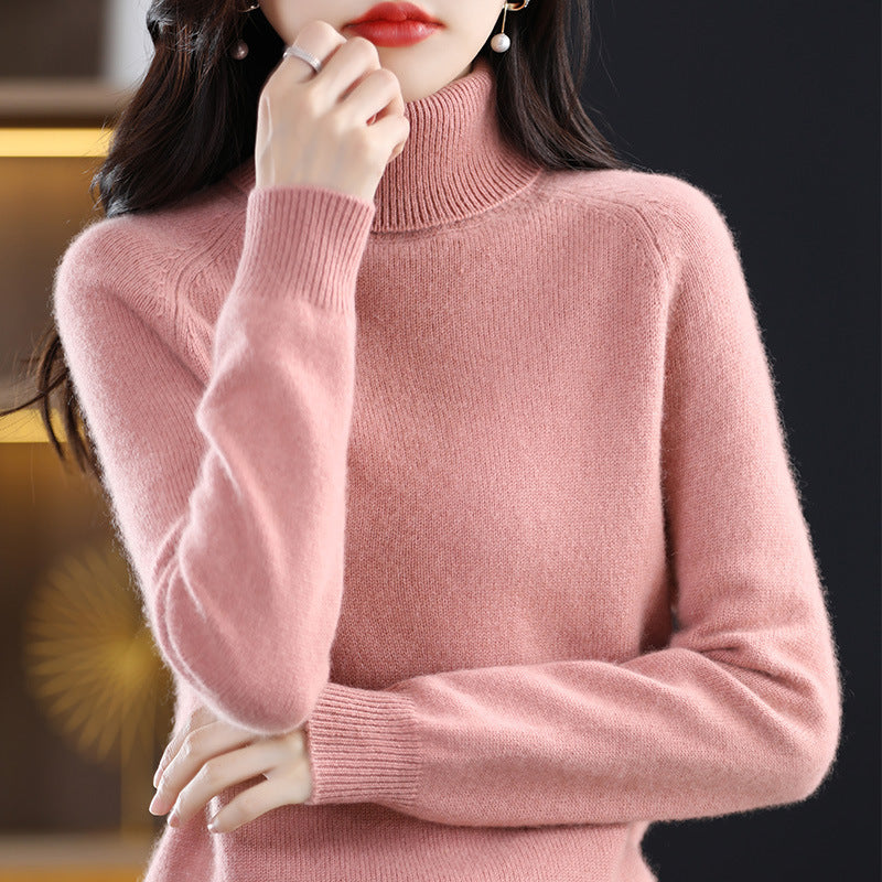 Damen Weicher Hochkragen-Pullover aus flauschigem Wollmix mit Raglanärmeln Echoarchiv