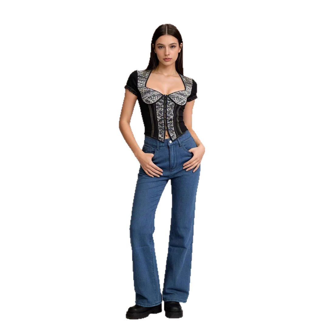 Damen nan hochgeschnittene weich fallende Schlagjeans aus Stretch-Denim mit figurformender Passform Echo Archiv
