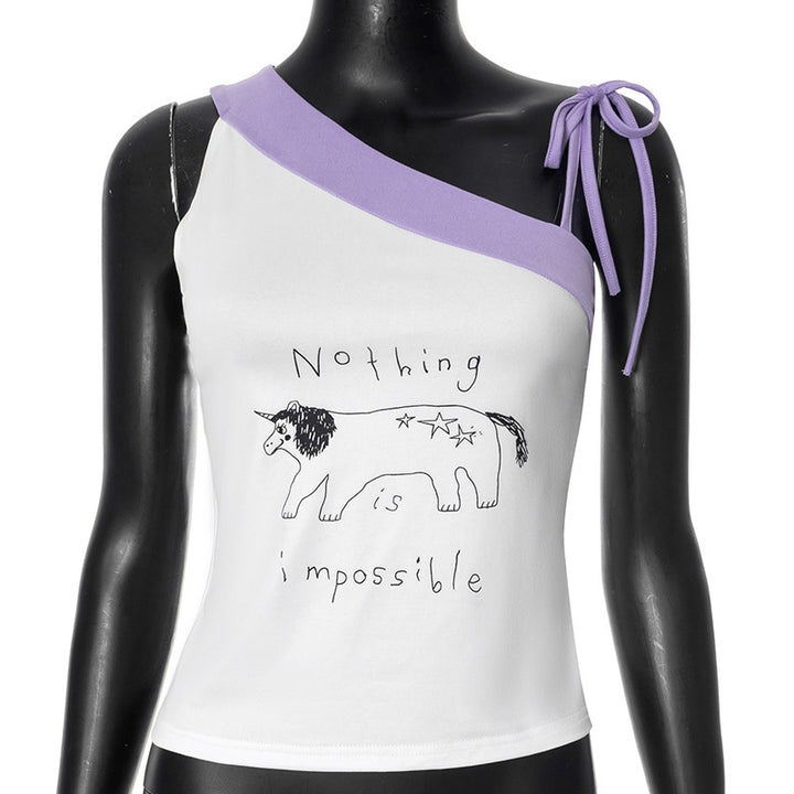 Damen asymmetrisches Top mit Statement-Print Echo Archiv