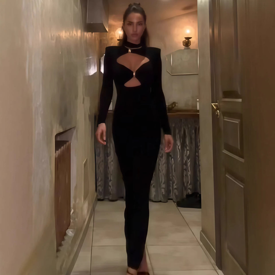 Damen Elegantes Maxikleid mit hochgeschlossenem Dekolleté und raffinierten Cut-Outs Echo Archiv