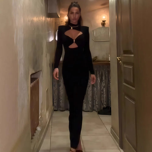 Damen Elegantes Maxikleid mit hochgeschlossenem Dekolleté und raffinierten Cut-Outs Echo Archiv