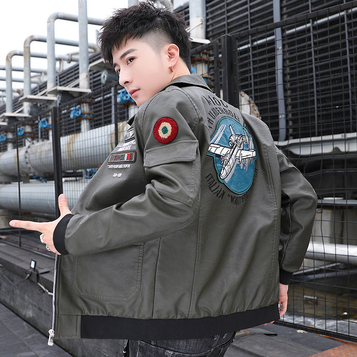 Herren Aviator‑Bomberjacke im Military‑Style mit großem Rückenpatch und Ärmeltasche Echoarchiv