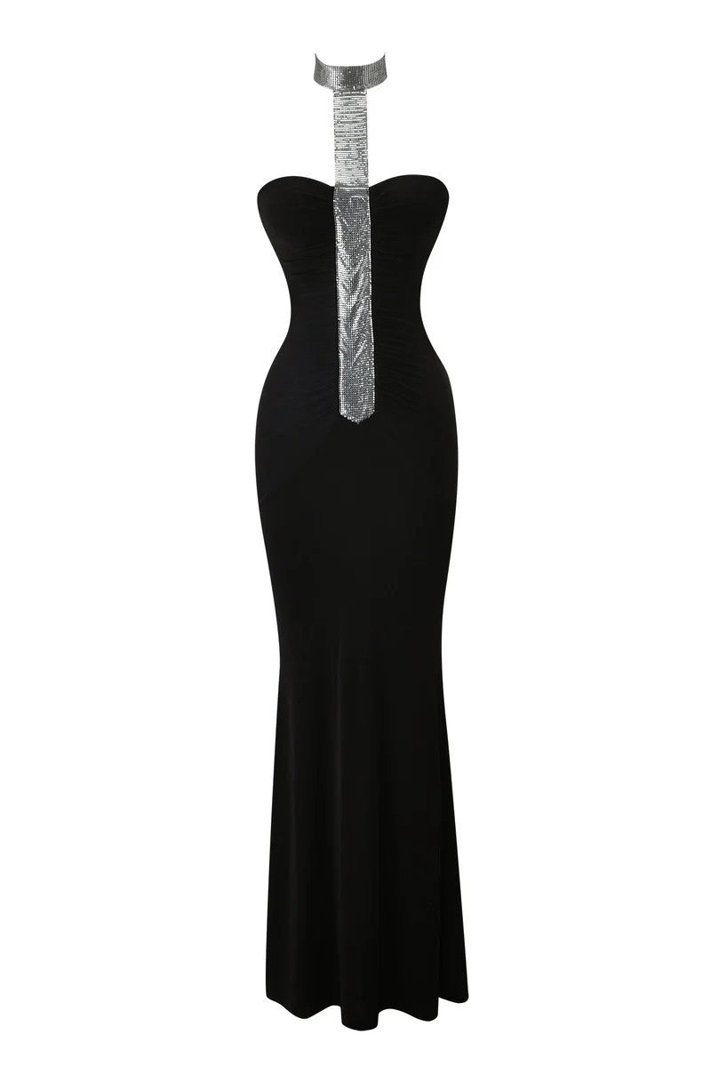 Damen Hochwertiges Maxikleid mit schimmerndem Halsband Echo Archiv