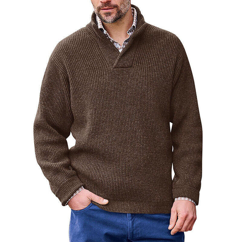 Herren Rippenstrick-Pullover mit Schalkragen und kurzem V-Ausschnitt Echo Archiv