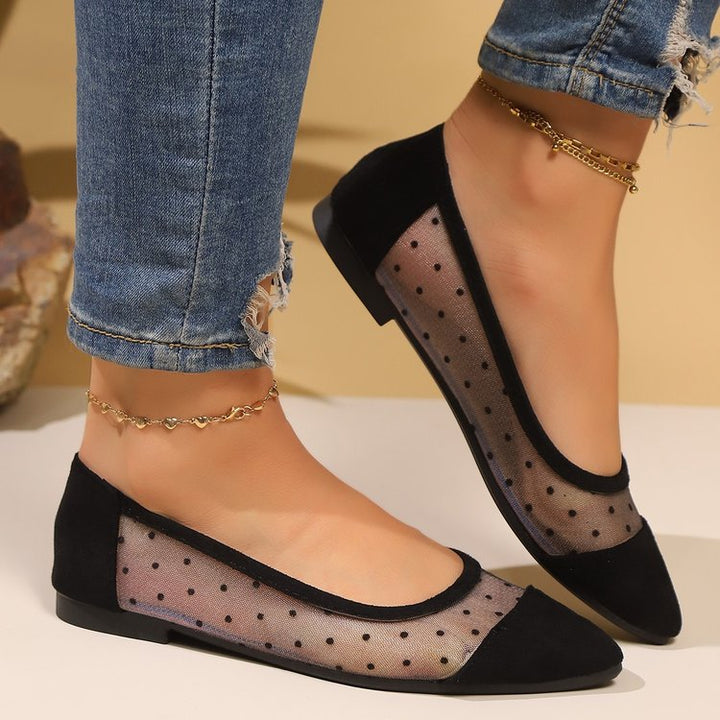 Damen  spitze Ballerina-Slipper mit transparentem Mesh und gepolstertem Fußbett Echo Archiv