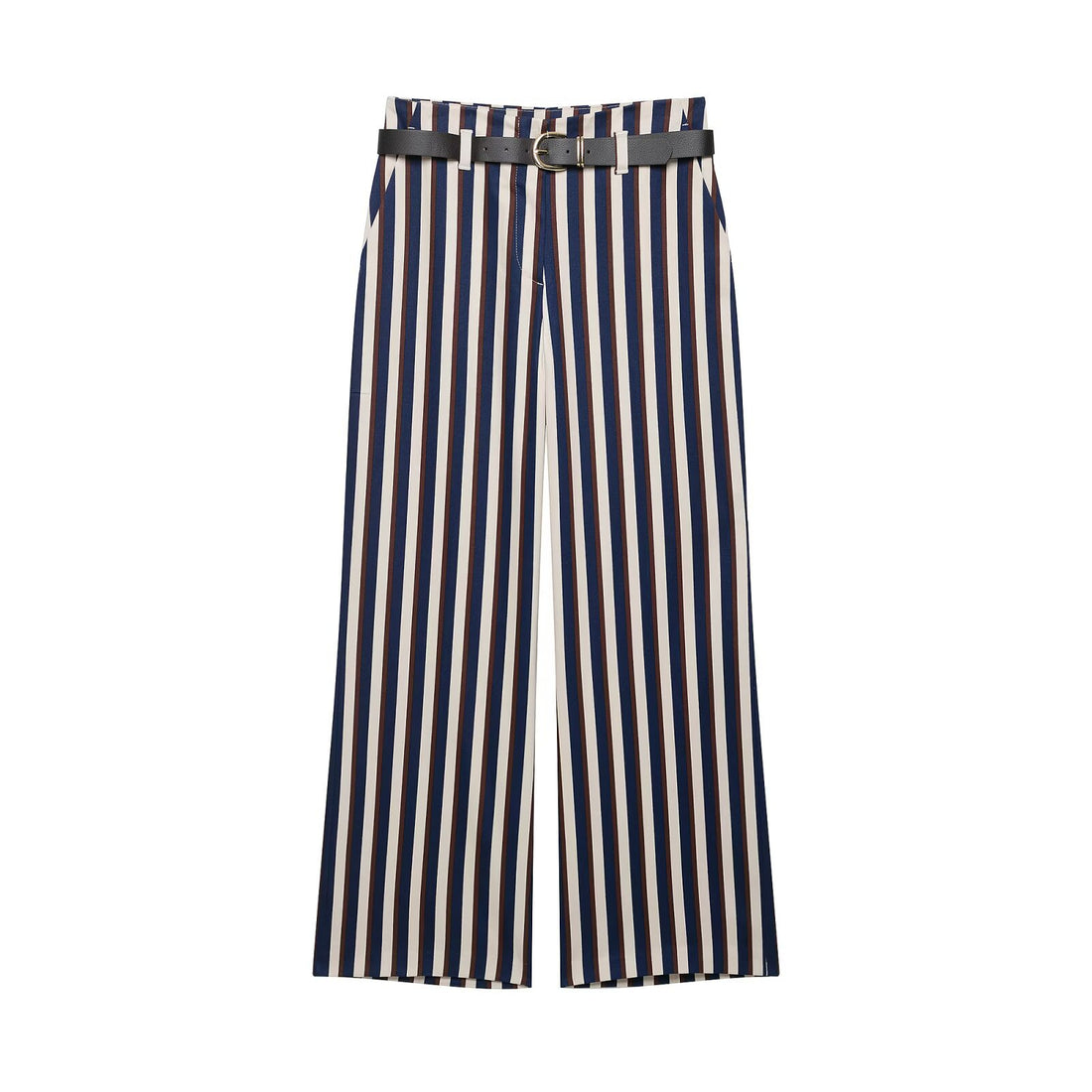 Damen Weite High‑Waist Culotte‑Hose mit verticalem Streifenmuster und Ziergürtel Echo Archiv