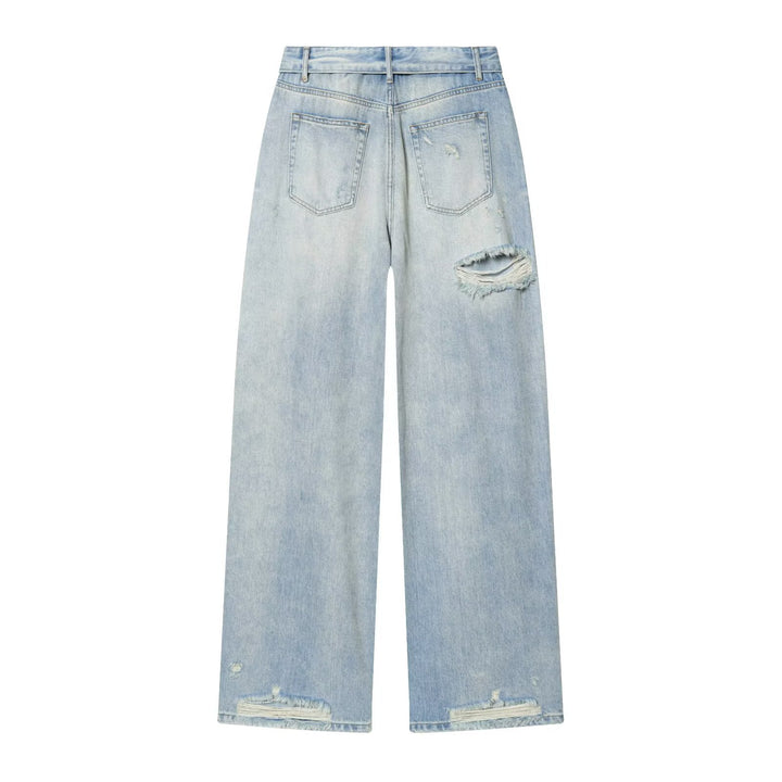 Damen High‑Waist Jeans mit weitem Bein, Destroyed‑Details und ausgefransten Knien Echo Archiv