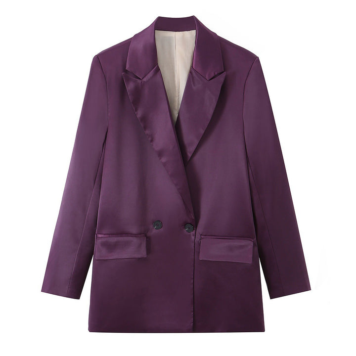 Damen Doppelreihiger Satin-Blazer mit spitzem Revers und Pattentaschen Echo Archiv