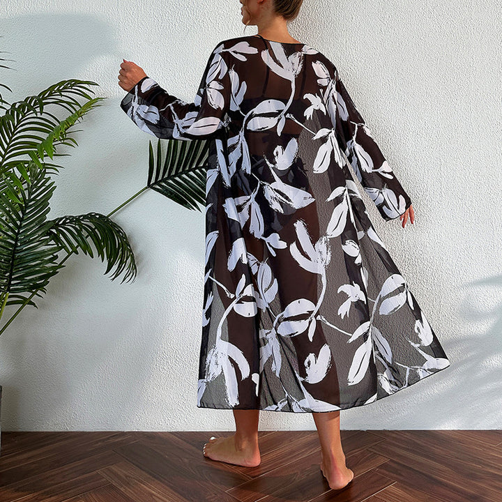 Damen Strandkimono mit floralem Muster und seitlichem Schlitz Echo Archiv