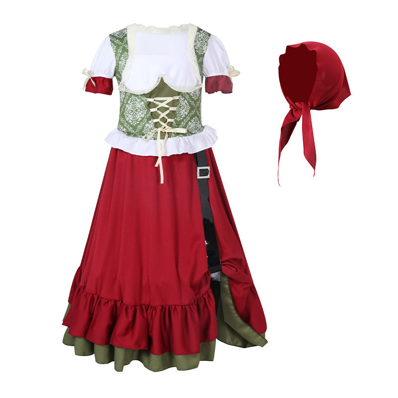 Damen nan traditionelles Trachtenkostüm Dirndl-Set mit geschnürtem Mieder und vollem Stufenrock Echo Archiv