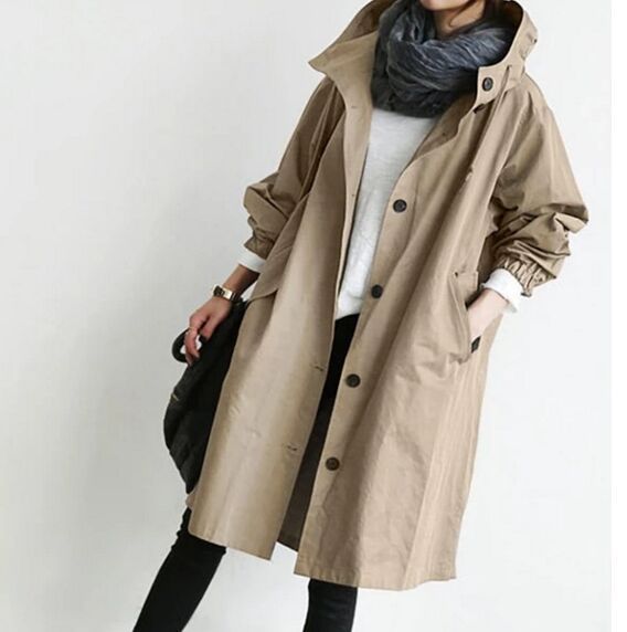 Damen nan leichter oversized Parka-Mantel mit Kapuze, Taillenzug und seitlichem Gehschlitz Echo Archiv